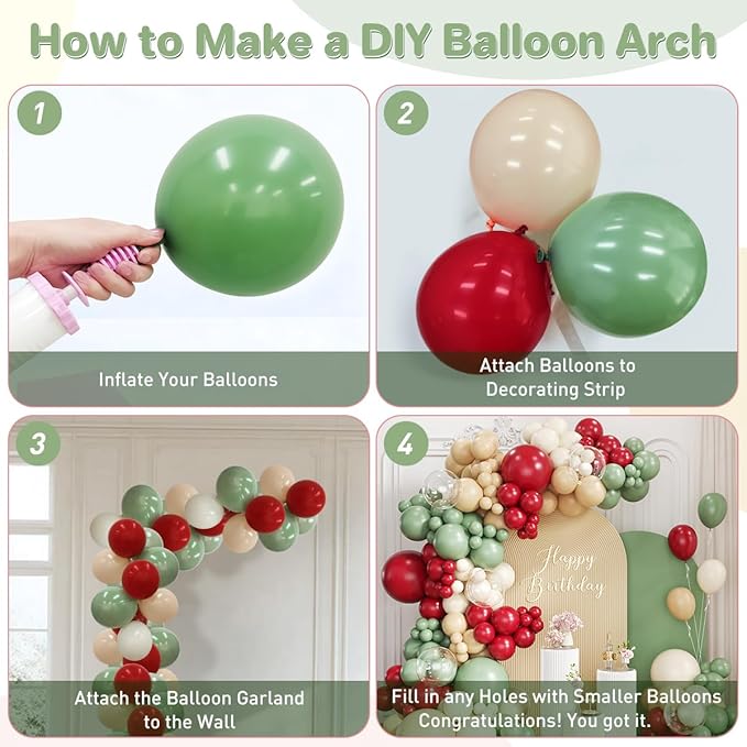 Red Green Nude White Balloon Garland Arch Kit, 167Pcs latex Balloons Different Sizes 18 12 10 5 inch for Birthday Baby Shower Wedding New Year Xmas Holiday Party Decorations