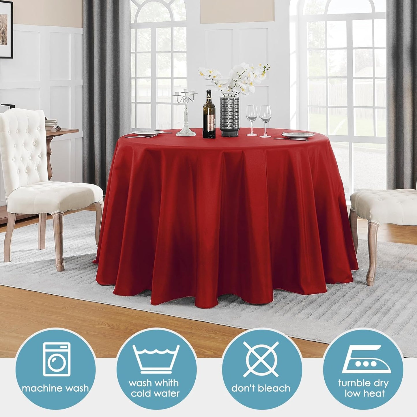 VidaFete Tablecloth 10 Pack 120inch Round Table Cloth Polyester, Stain Wrinkle Resistant Polyester Dining Table Cover for Kitchen Dinning Party Wedding Round Tabletop Buffet Decoration(Red)