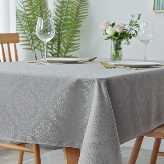 maxmill Jacquard Table Cloth Damask Design Water Proof Wrinkle Free Heavy Weight Soft Tablecloth Decorative Fabric Table Cover for Outdoor and Indoor Use Rectangular 60 x 104 Inch Light Gray