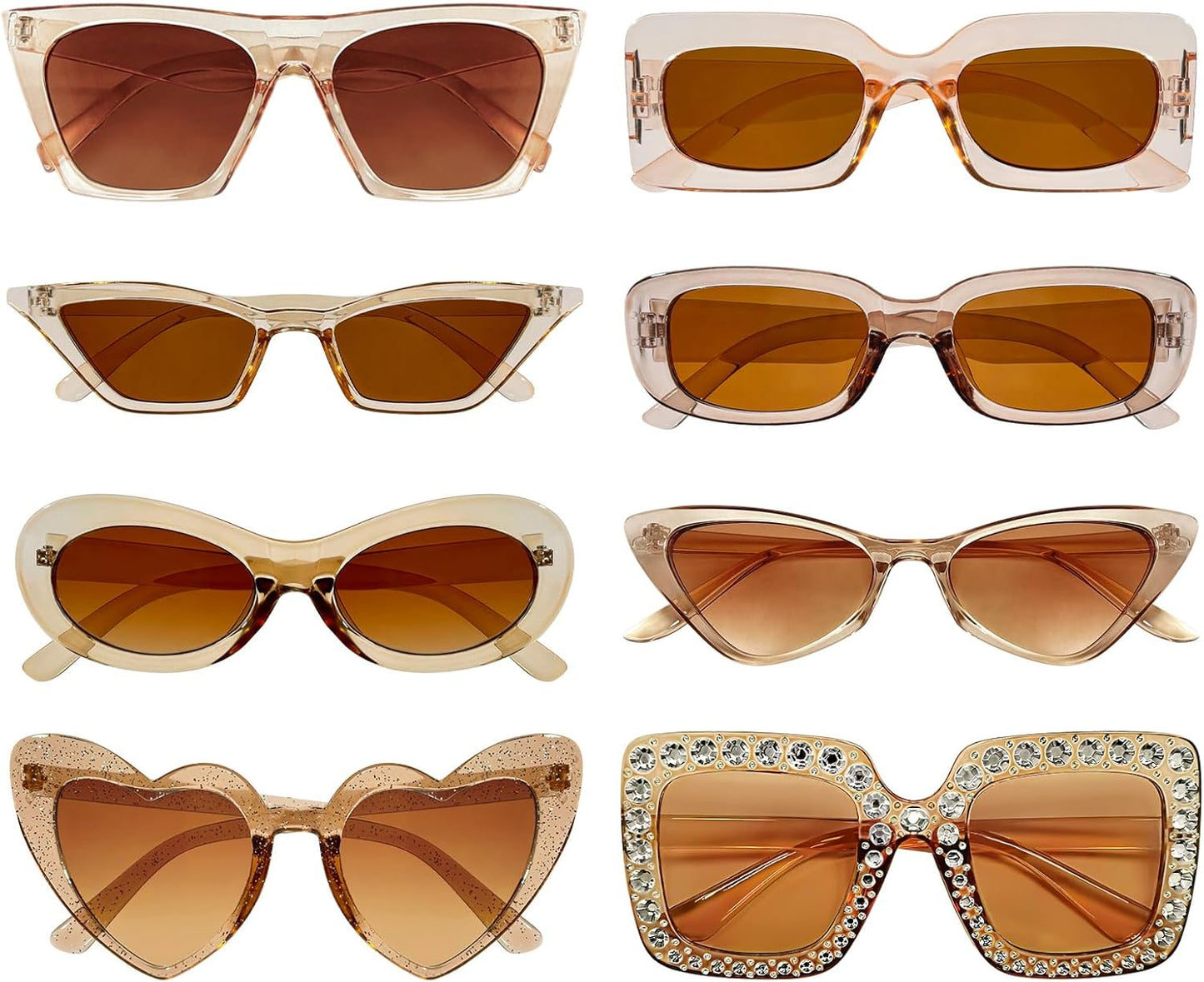 8 Mixed Style Party Sunglasses Retro Colored Party Favors Bulk Classic Costume Glasses for Women