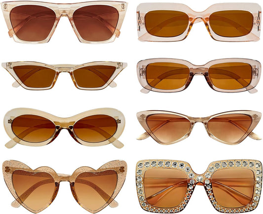 8 Mixed Style Party Sunglasses Retro Colored Party Favors Bulk Classic Costume Glasses for Women