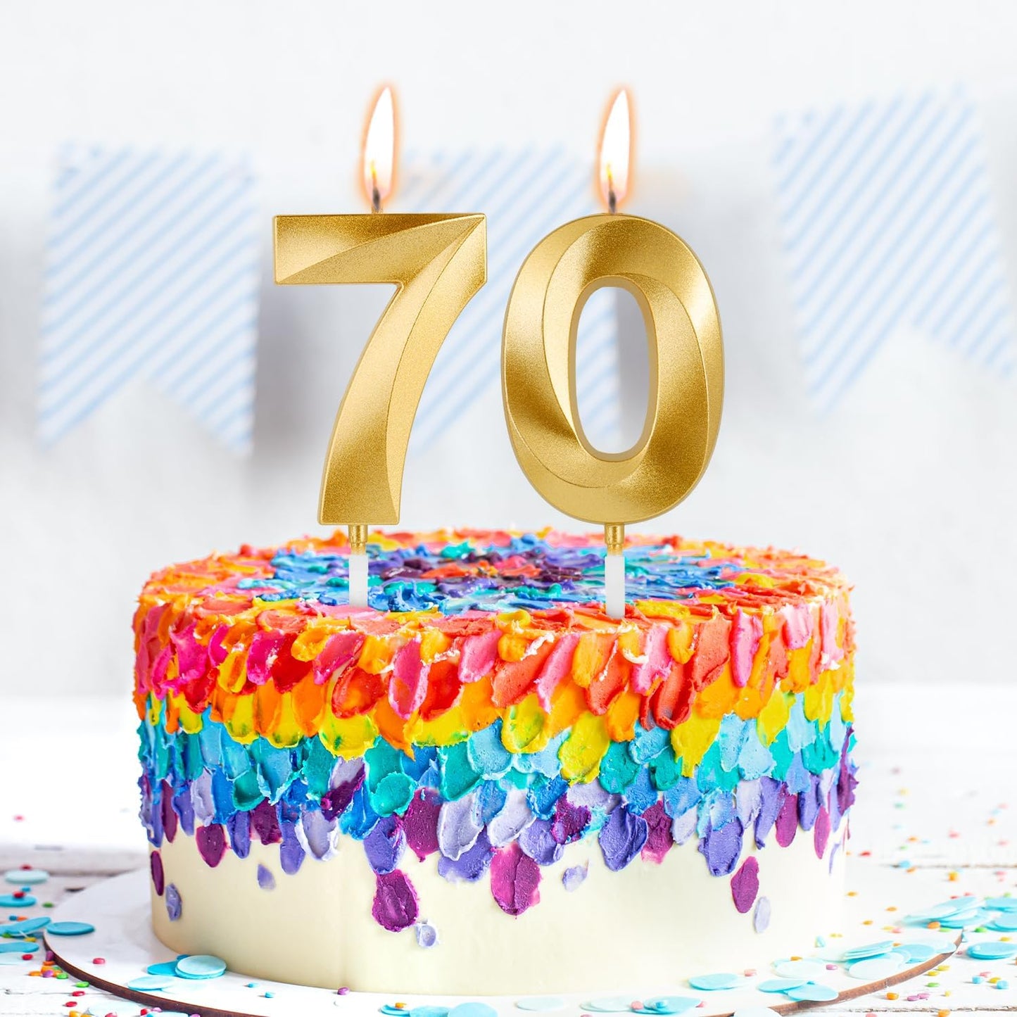 Birthday Candles, 1.96 Inch Number 70 Happy Birthday Candles, Number Candles Decoration for Birthday Party and Anniversary Celebration(Champagne Gold)