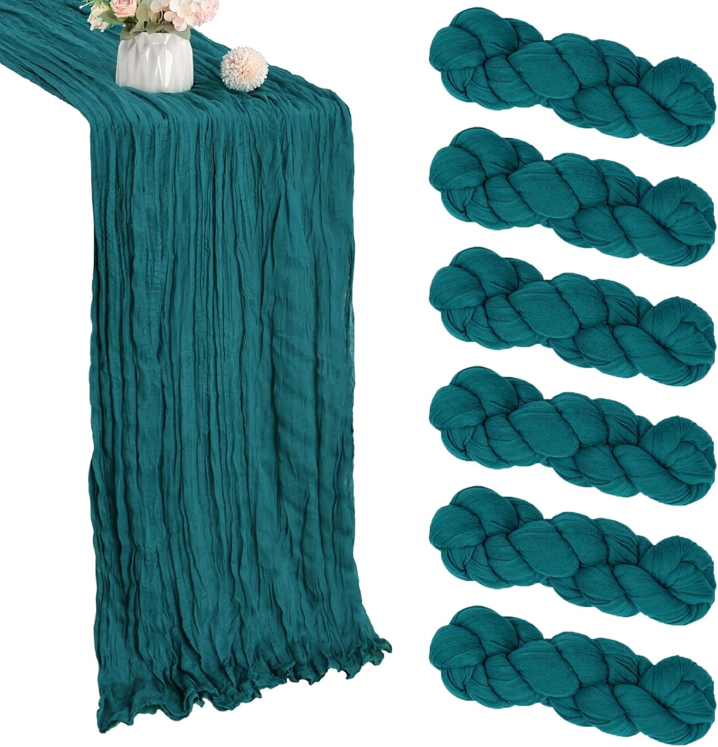 6 Pack 10FT Teal Cheesecloth Table Runner 35x120 Inch Gauze Rustic Boho Table Runner Cheese Cloth for Wedding Decor Birthday Party Bridal Baby Shower Table Centerpiece Decoration