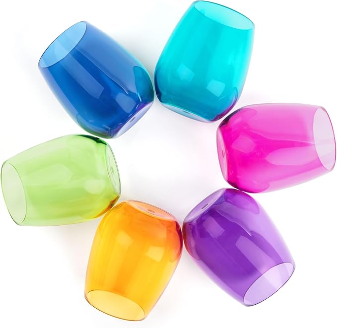 pop design Premium Unbreakable Stemless Wine Glasses – Set of 6 Durable BPA-Free Shatterproof Acrylic Glasses, 16oz Reusable Drinkware for Wine, Champagne, Cocktails, Home Bar & Outdoor Use