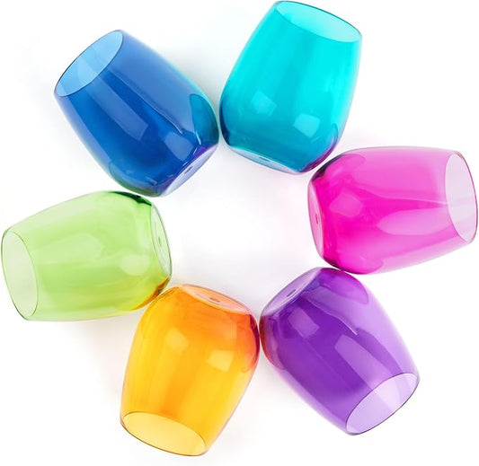 pop design Premium Unbreakable Stemless Wine Glasses – Set of 6 Durable BPA-Free Shatterproof Acrylic Glasses, 16oz Reusable Drinkware for Wine, Champagne, Cocktails, Home Bar & Outdoor Use