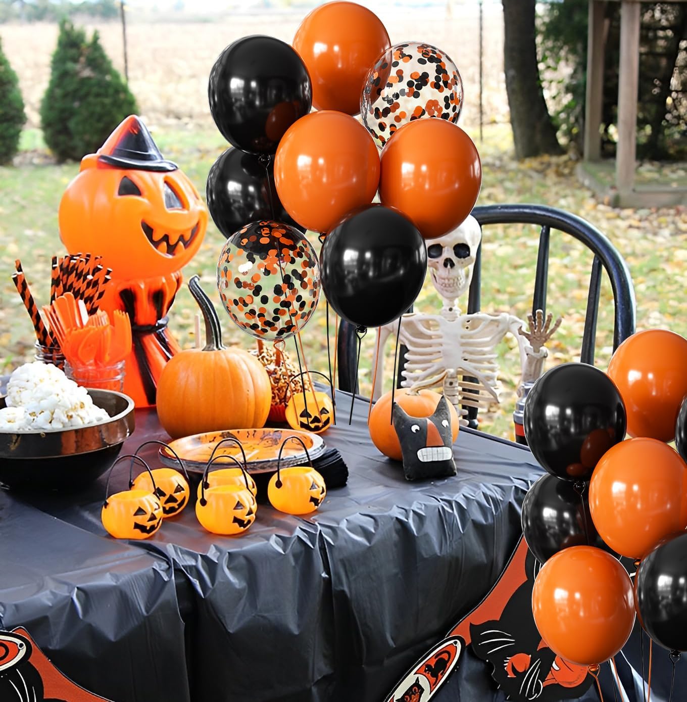 Halloween Balloons Black and Orange Balloons, 50Pcs Orange & Black Latex Balloon12 Inch Black Orange Confetti Balloons for Birthday, Graduation Party Decorations