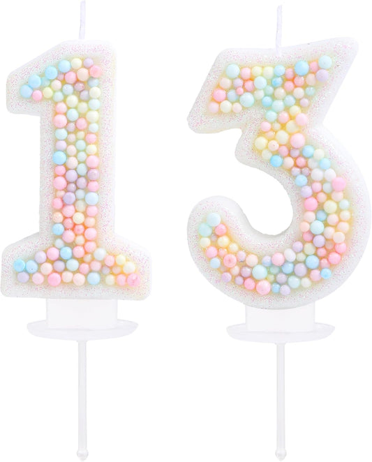 13th Birthday Candle Macaron Glitter 3D Pastel Number 13 Candles for Birthday Cakes Girl Women Sweet Theme Birthday Wedding Anniversary Party Cake Decoration