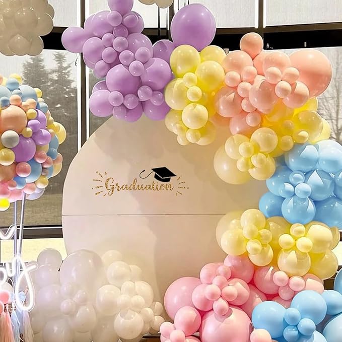 Pastel Balloon Garland Arch Kit, 167Pcs Macaron Colorful Yellow White Pink Blue Orange Plum Balloons for Rainbow Birthday Graduation Pride Month Party Decorations