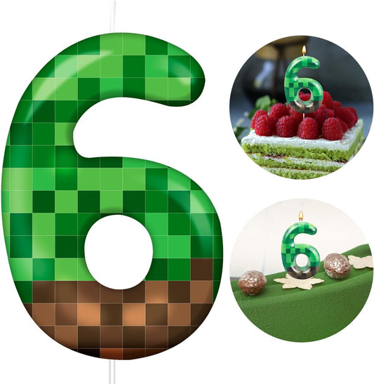 TNT Themed Birthday Cake Candle Number 6 Dynamite Themed Green Candle Birthday Party Decoration Cake Topper for Pixel Theme Birthday Party Anniversary Party Dynamite Party Video Game Party (Number 6)