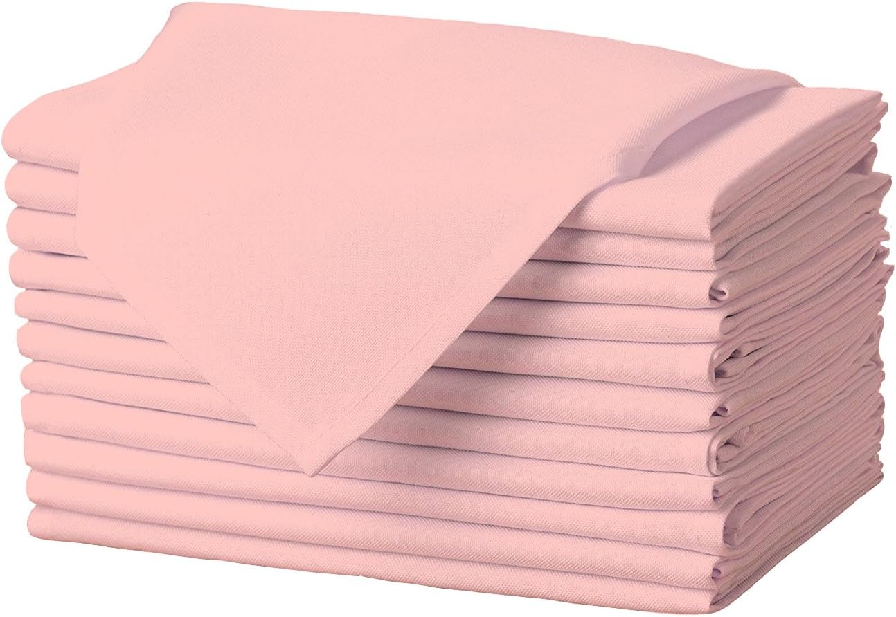 Gee Di Moda Cloth Napkins - 17 x 17 Inch Pink Dinner Napkins - Set of 12 Soft & Absorbent Washable Fabric Cloth Table Napkins with Hemmed Edges for Hotel Restaurant, Holiday Parties & Wedding