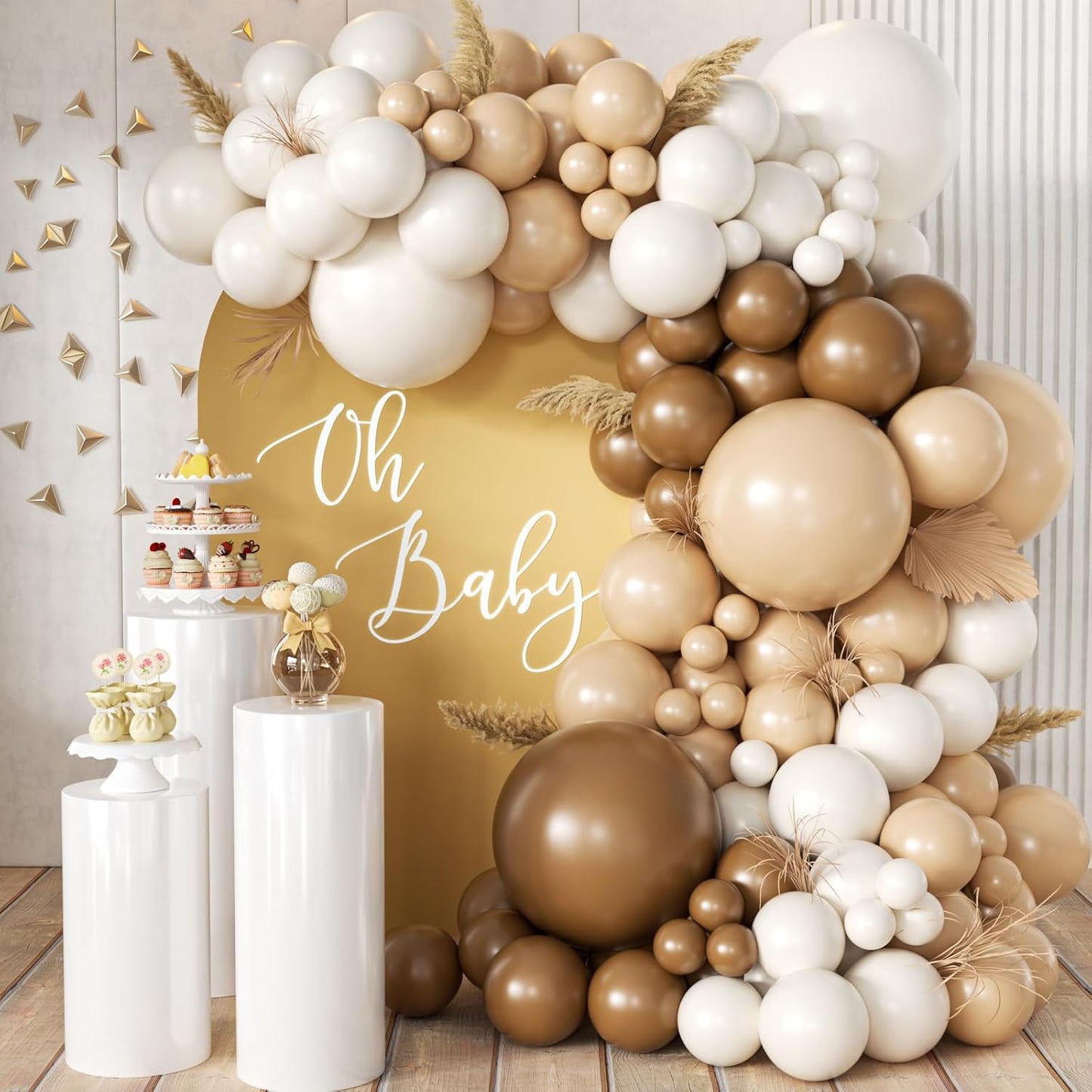 Boho Brown Balloon Garland Arch Kit, 166Pcs Coffee Brown Nude White Balloons for Neutral Bear Bridal Baby Shower Birthday Party Decorations