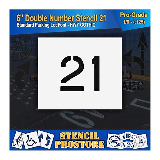 Pavement, Curb, and WheelStop Stencils - 6 inch Double Number Stencil - (21) - 6" x 6" x 1/8" (128 mil) - Pro-Grade
