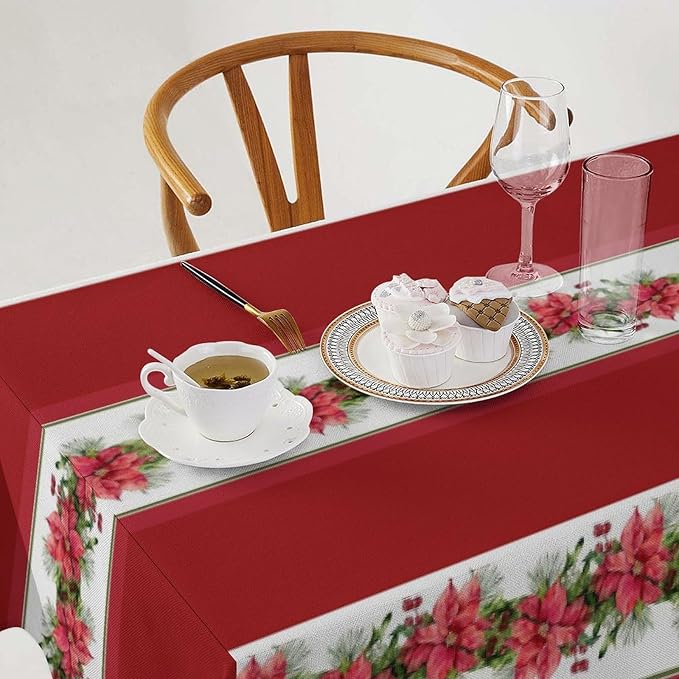 YCness Christmas Party Tablecloth Red Christmas Floral Winter Table Cover for Merry Christmas Holiday New Year Party Supplies Bedroom Kitchen Living Room 55x55 Inch Rectangle