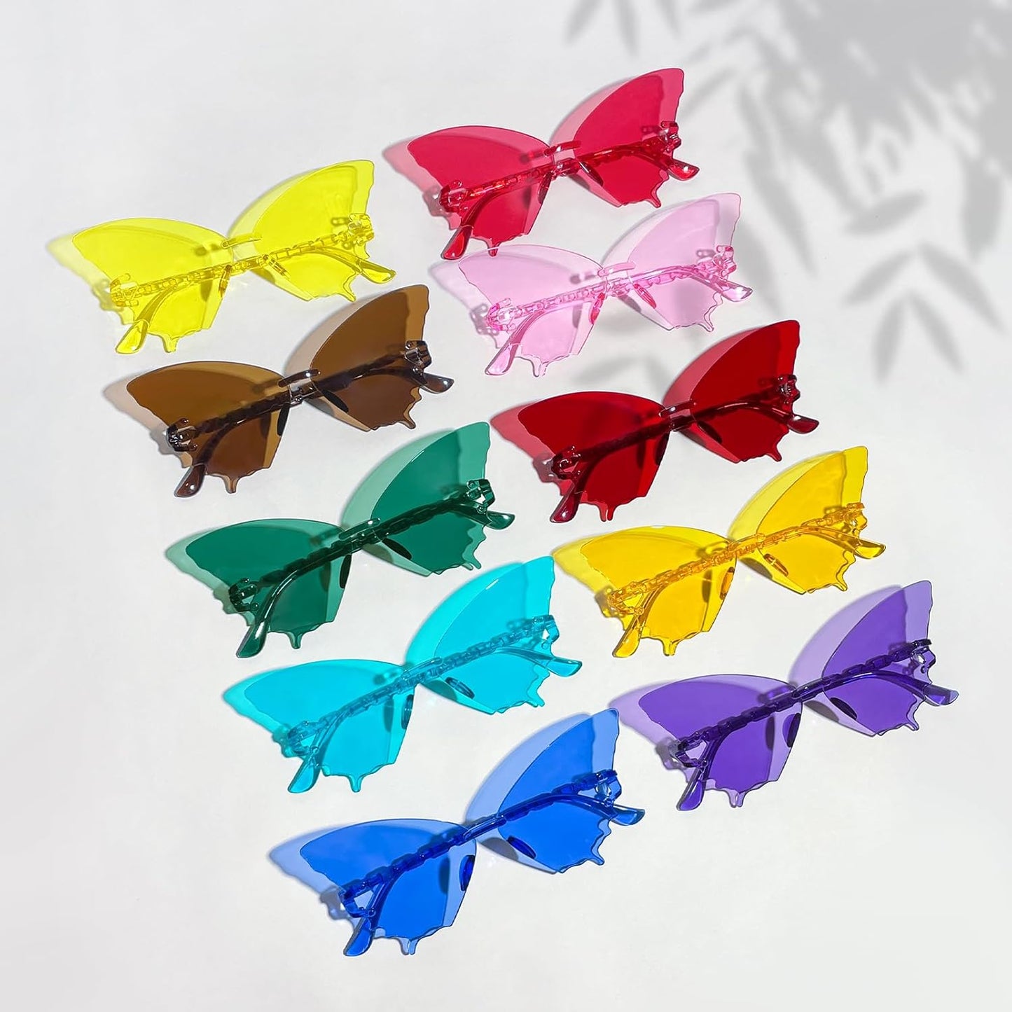 10/20 Pack Star/Heart Shape/Round/Butterfly/Cat Eye/Rectangle/Fire Rimless Tinted Party Sunglasses Color Glasses