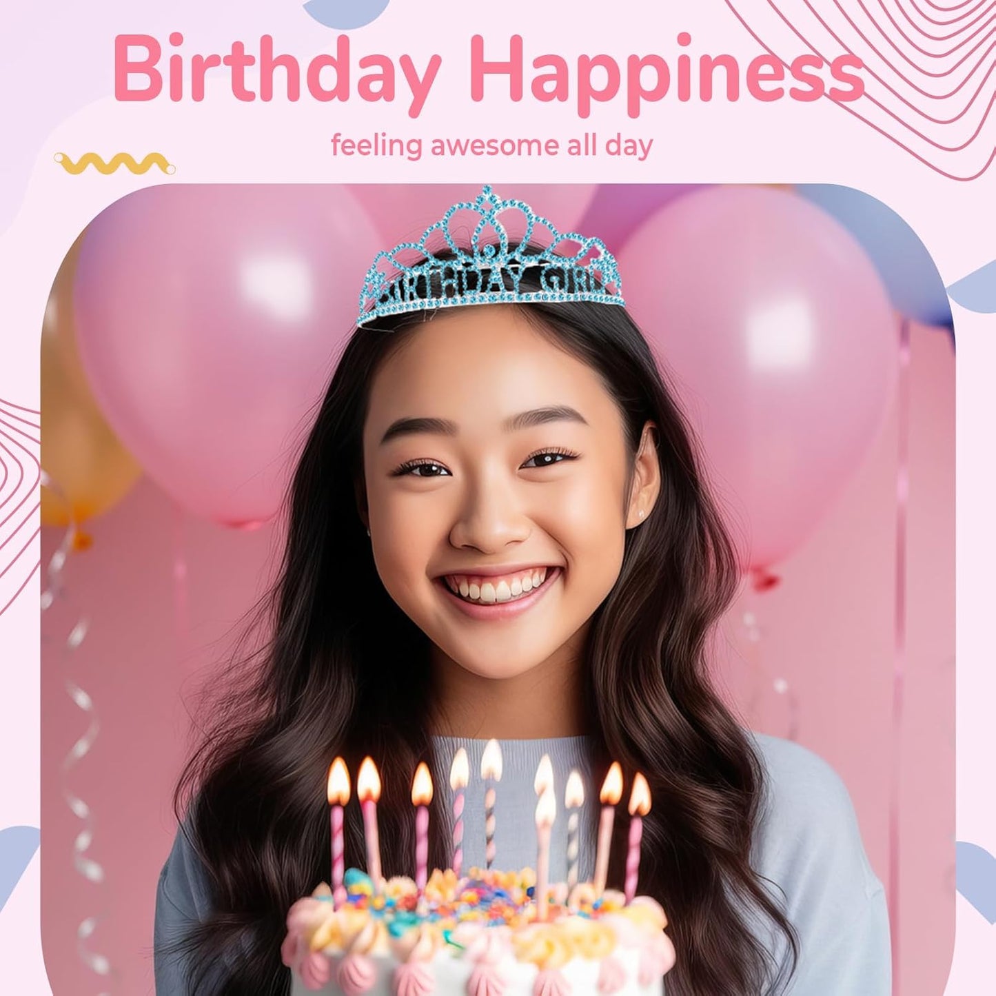 Birtthday Tiara Crown with Sash for Women Birthday Queen Party