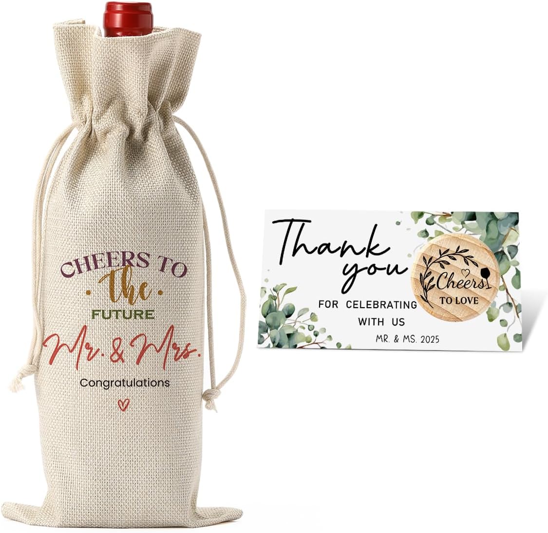FBCCZEY Wedding Shower Gifts Wine Bag Bridal Shower Wedding Party Favors Gifts Mr And Mrs Cheers To The Future Wine Bottle Bag with Thank You Card And Stopper