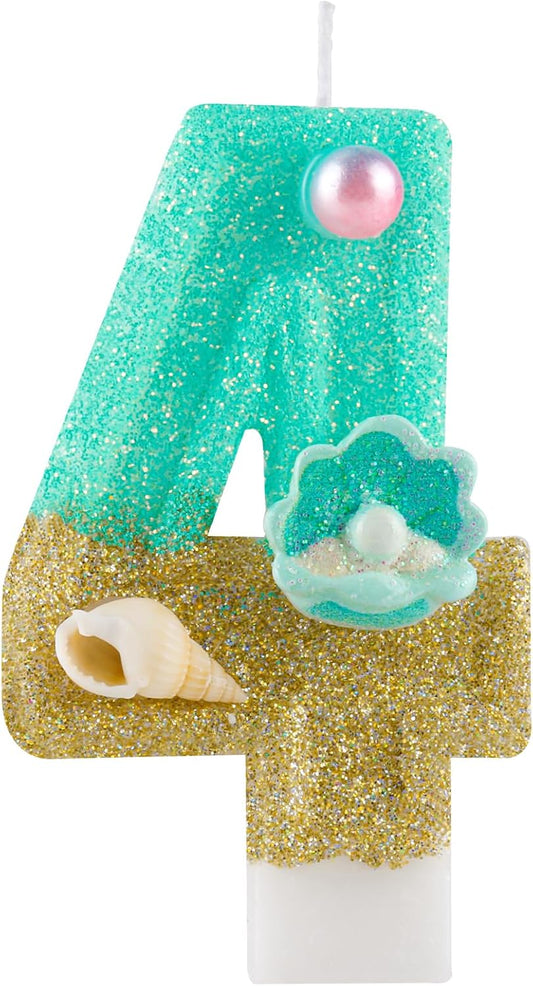 2.76 Inch Birthday Candles Number 4 Candle,Handmade Shell Candle Cake Topper,Mermaid Beach Theme Finding Nemo Birthday Party Favors Decorations