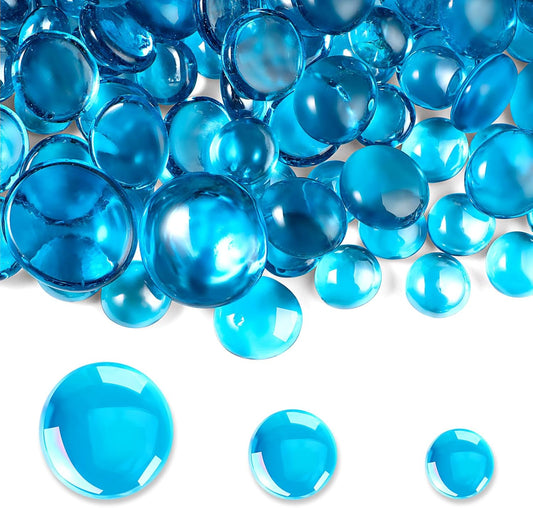 Honeydak 300 Pcs Flat Glass Marbles for Vases Glass Pebbles Floral Fish Tank Rocks for Vases Table Scatter Aquarium Decor (2.4LB) (Blue)