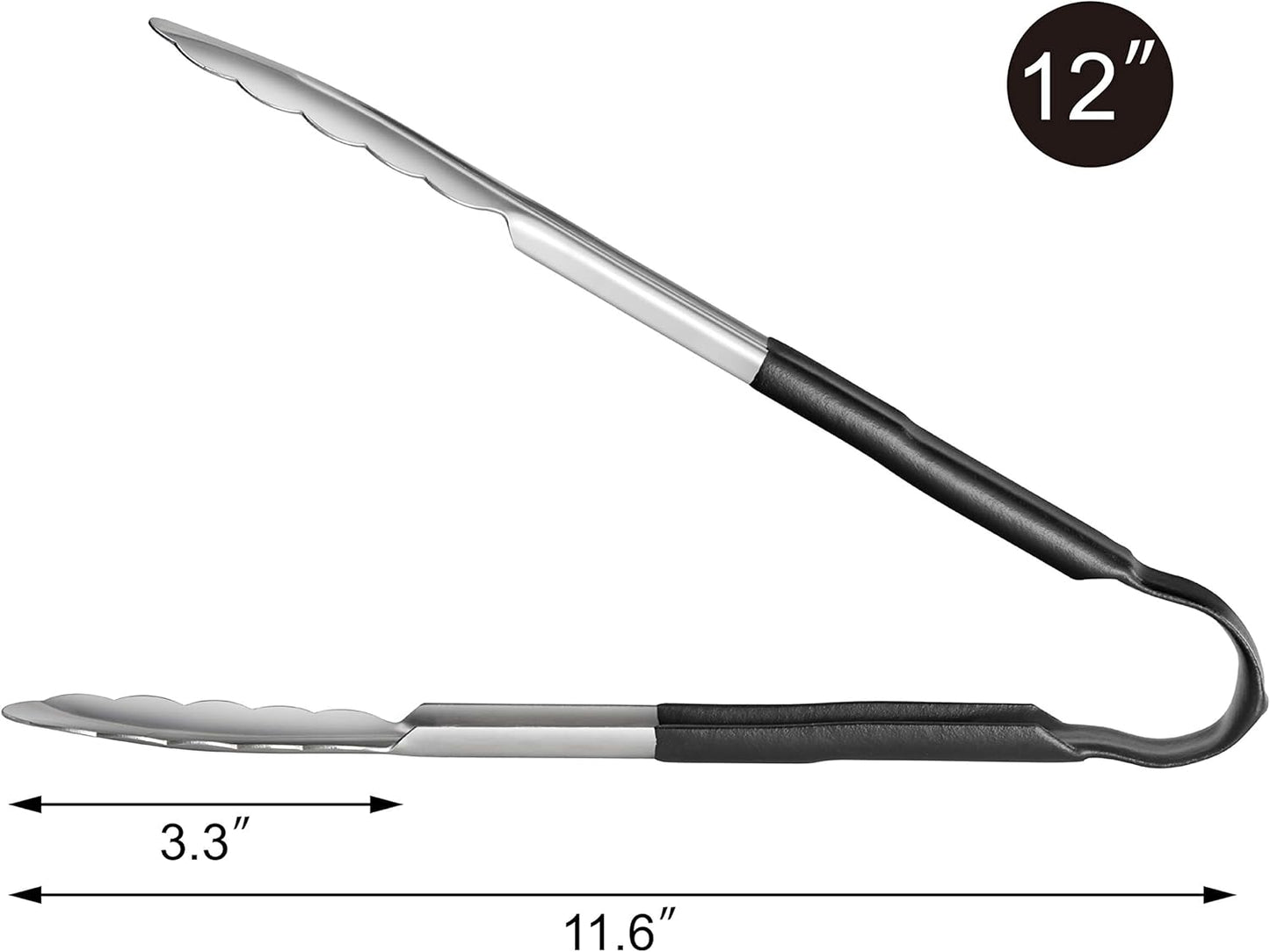 New Star Foodservice 35742 12-Inch Utility Spring Tongs, Stainless Steel, Vinyl Coated, Set of 12, Black