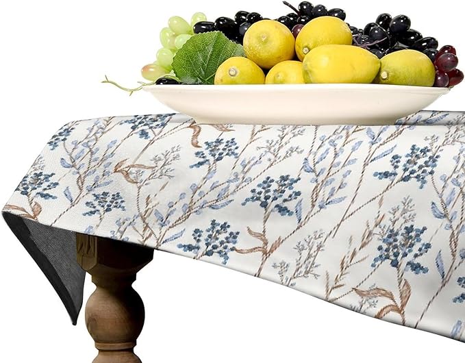 Abstract Geometry Leaf Tablecloth, Thanksgiving Autumn Harvest Fall Watercolor Blue Yellow Leaves Table Cover for Party Picnic Dinner Decor 60x110 Inch Rectangle