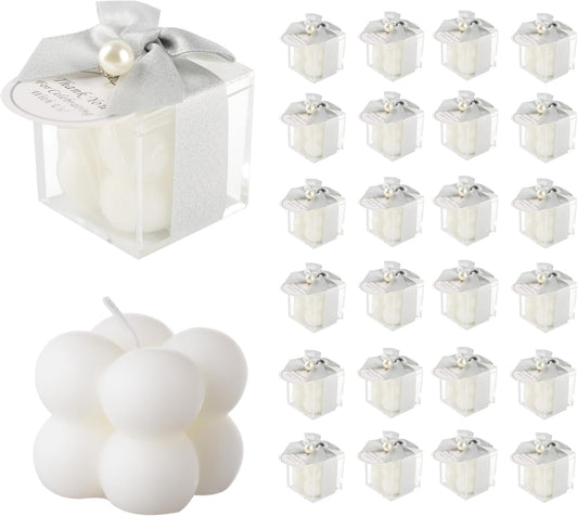 ACITHGL 30 Sets Small Bubble Candle Wedding Candles Favors for Guests Bulk Bridal Shower Favors Candles with Stylish Ribbons Thank You Cards Gifts (Shimmering Silver)