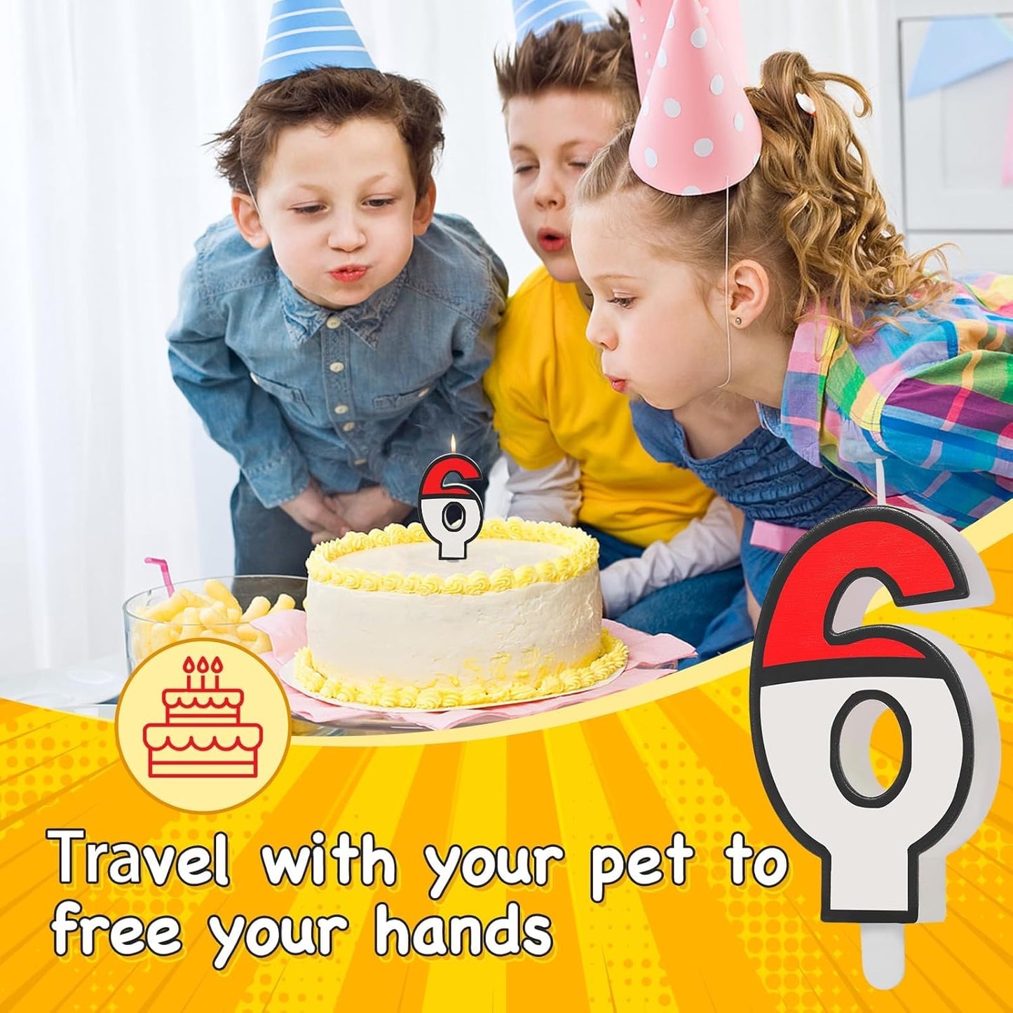 Number 6 Candle Cartoon Red and White Birthday Cake Candle Numeral Birthday for Cartoon Animated Birthday Decoration Party Supplies (Number 6)