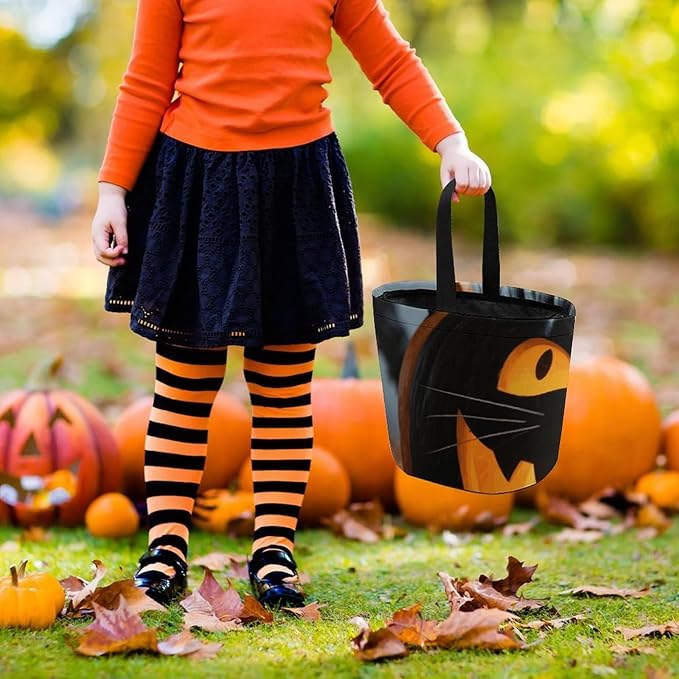 Halloween Candy Bucket - Halloween Black Cat Pumpkin Trick Or Treat Candy Bag, Gift Bag for Party Favor Supplies