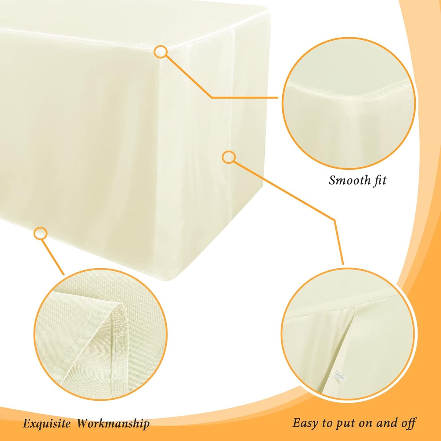 Obstal 2 Pack Table Clothes for 6 Foot Rectangle Tables - Water Resistant Washable Fabric Polyester Rectangle Table Cover Protector for Wedding, Banquet and Trade Shows, 72L x 30W x 30H Inches, Cream