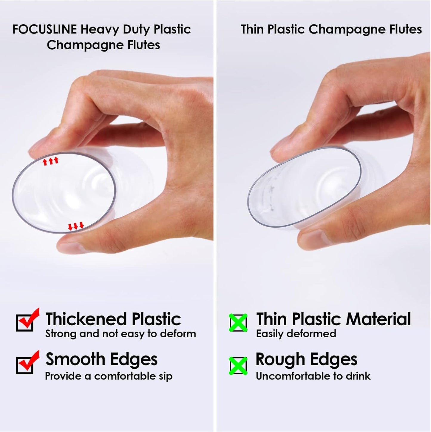 FOCUSLINE 24 Pack 9 Oz Clear Plastic Champagne Flutes, Stemless Plastic Champagne Glasses Clear, Heavy Duty Toasting Glasses, Shatterproof and Disposable Cups Perfect For Any Party