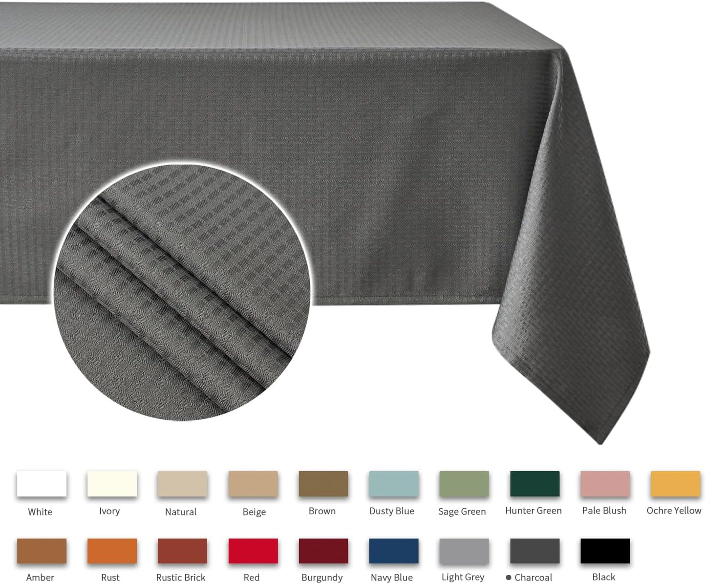 maxmill Tablecloth Weaved Texture Stain Resistant Waterproof, Wrinkle Resistant Washable Table Cloth, Fabric Table Cover for Dining Room, Indoor Outdoor Use, Rectangle 70 x 120 Inch, Charcoal Gray