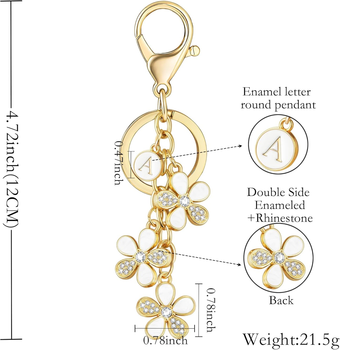 XGALBLA Cute Flower Crystals Rhinestone Initial Letter Keychain for Women, Bag Charms Bling Sparkly Enameled Keychain Handbag
