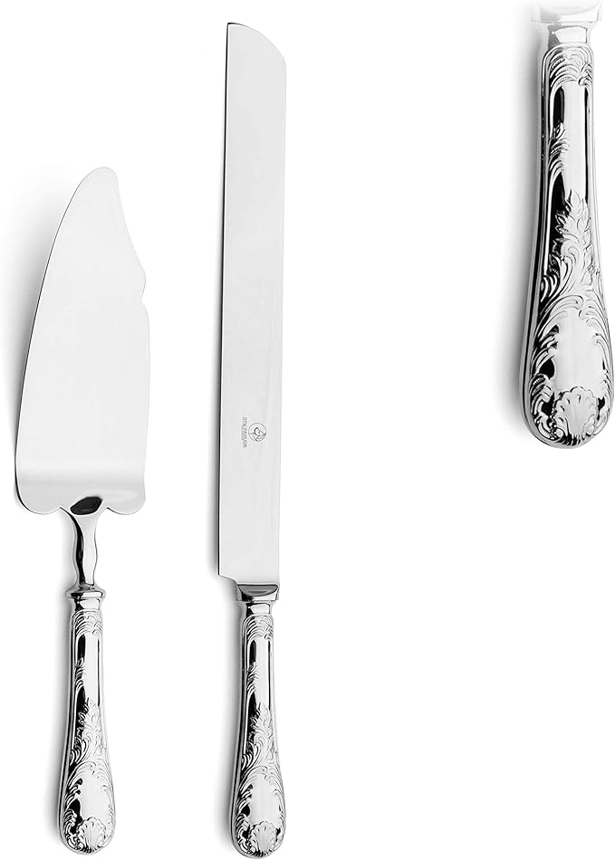 OTW PAVILION 2 Piece Wedding Cake Server Set,18/10 Stainless Steel Dessert Set Pie Server Cake Cutter Knife for Birthday,Anniversary,Holiday,Baby Shower,Party (Versailles, Stainless steel-V)