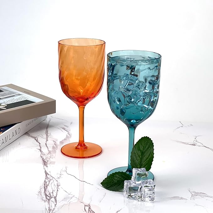 Yalin Set of 6 Unbreakable 12 oz Acrylic Plastic Wine and Water Tumbler Stackable Goblets. (Multicolor, 15 oz)