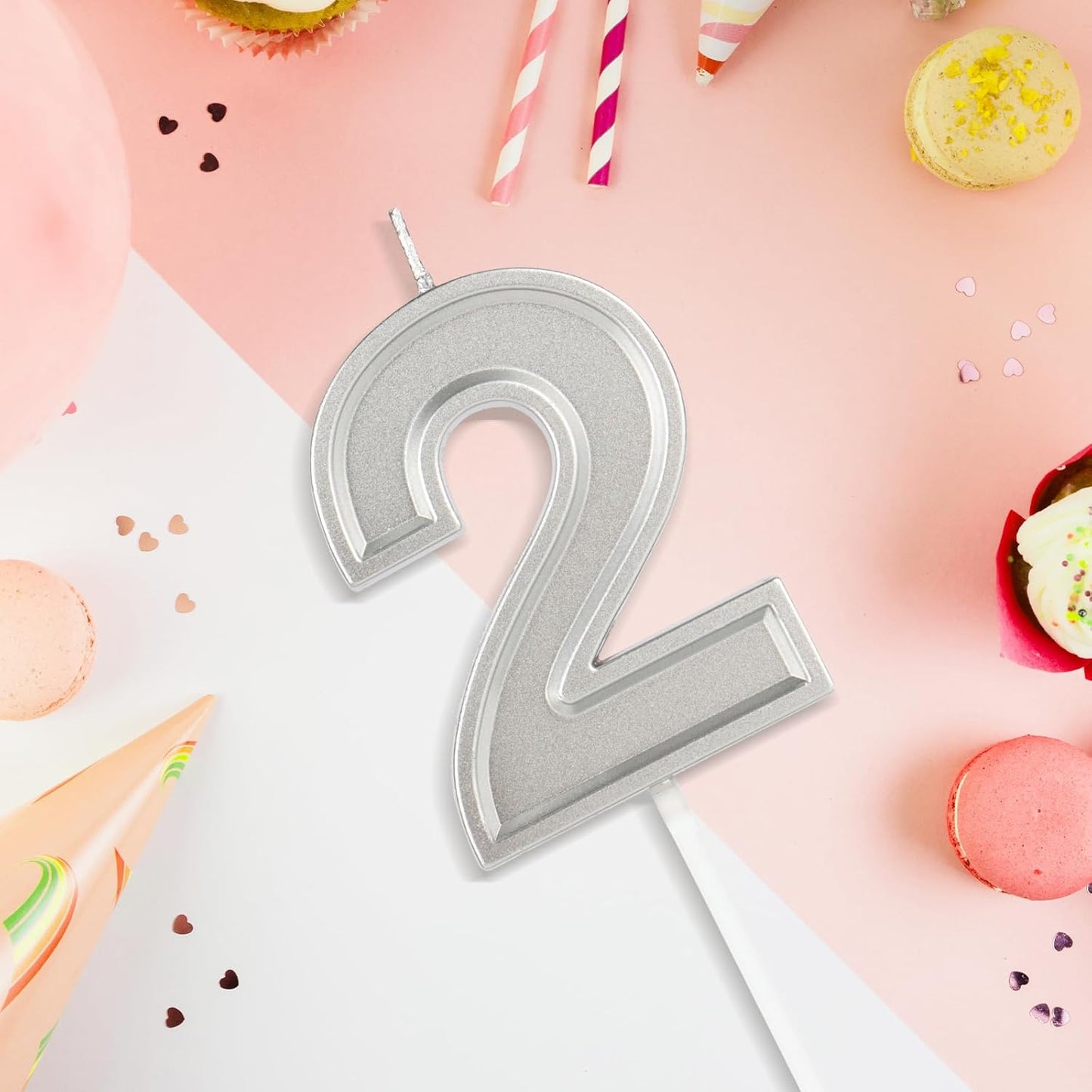 BEAN LIEVE Silver Birthday Candles Number 2, Silver Number Candles, Cake Number Candles for Birthday Parties and Wedding Anniversary Celebrations