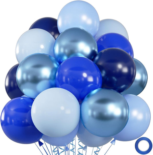 50pcs Blue Balloon Metallic Blue Balloons, 12 inch Chrome Royal Navy Macaron Pastel Blue Balloons for Birthday, Baby Shower, Wedding, Graduation Party Decorations