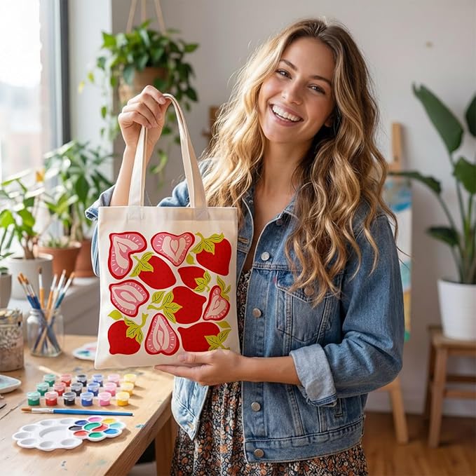 Aliceset 16 Pcs Color Your Own Bag Canvas Tote Bag for Painting 7.9'' x 8.6'' Mini Doodle DIY Craft Gift Reusable Cotton Bulk