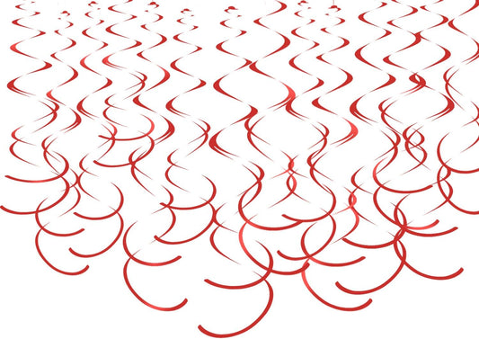 Red Hanging Swirl Decorations Plastic Streamers Foil Swirls Ceiling Decorations Wedding Baby Shower Birthday Party Decorations, Pack of 30