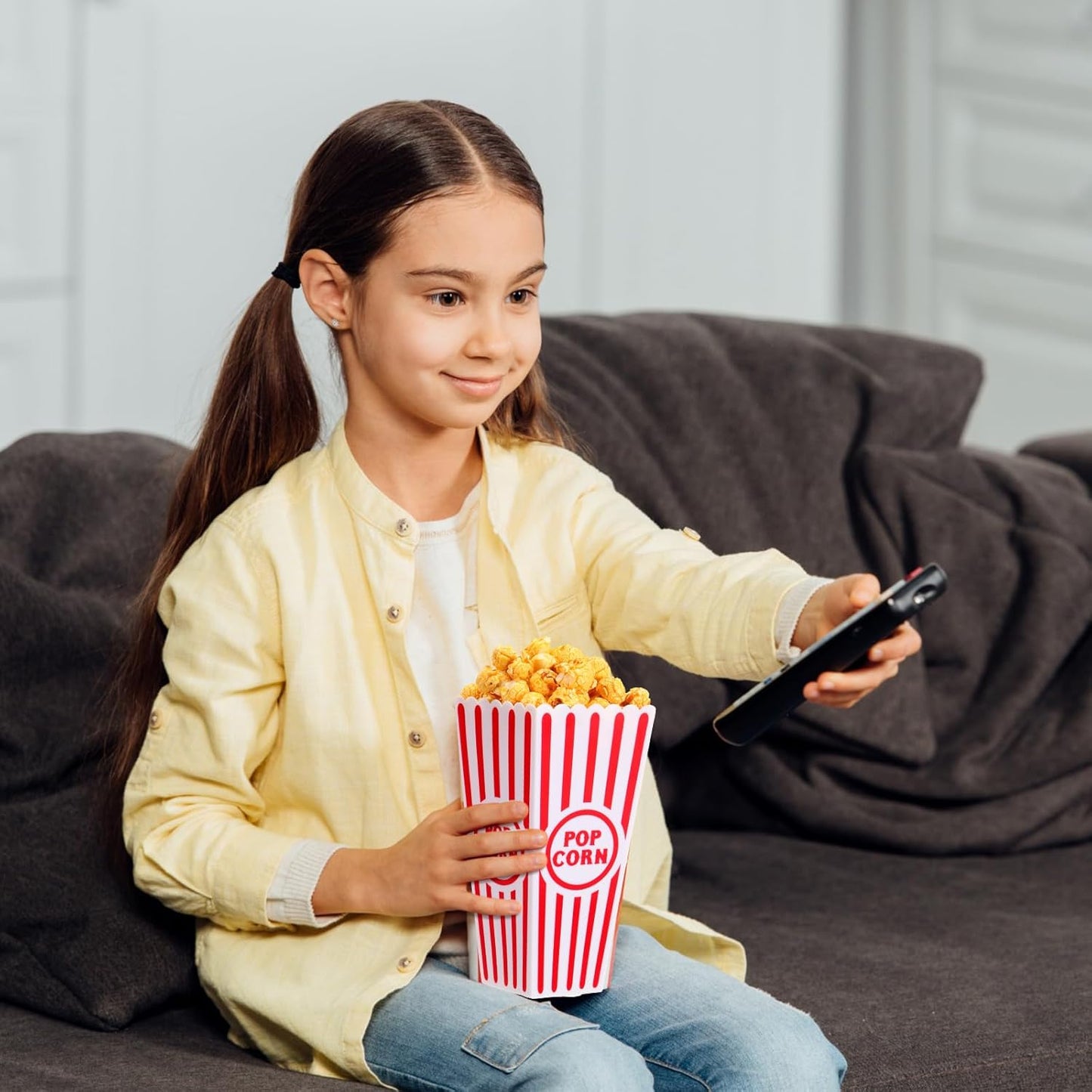 50 Pack Plastic Popcorn Boxes Red and White Striped Popcorn Buckets Bulk Reusable Open Top Containers for Movie Night, Classic Retro Style, 7.7 x 3.9 x 2.4 Inch