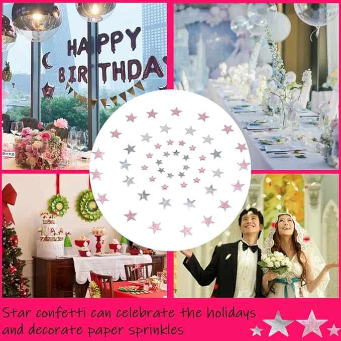 Ruidee 60g Star Confetti Metallic Foil Stars Table Confetti Metallic Foil Stars Sequin for Halloween Birthday Wedding Festival Party DIY(Rose Gold/Silver)