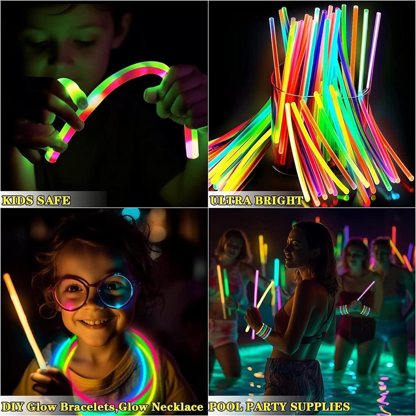 TURNMEON 240 Pack Ultra Bright New Year Eve Christmas Glow Sticks Bulk Party Pack Halloween Glow In The Dark Party Supplies Favors Glow Sticks Necklaces Bracelets with Connector 8" Glow stick Light Up