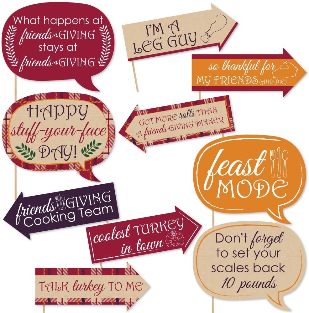 Big Dot of Happiness Funny Friends Thanksgiving Feast - Friendsgiving Photo Booth Props Kit - 10 Piece