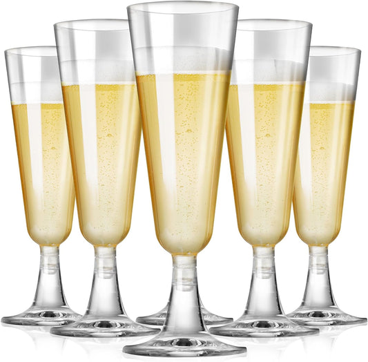 SUREHOME Plastic Champagne Flutes Plastic Champagne Glasses Disposable Mimosa Glasses Bulk 100 Pack Clear Wedding Toasting Cups Unbreakable Crystal Stemware for Bar Baby Shower Birthday Party Supplies