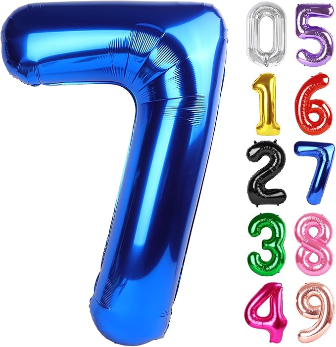Metallic Blue Number 7 Balloon 40 Inch, 7th Birthday Party Decorations for Children, Giant 7 Foil Balloon for Party Supplies