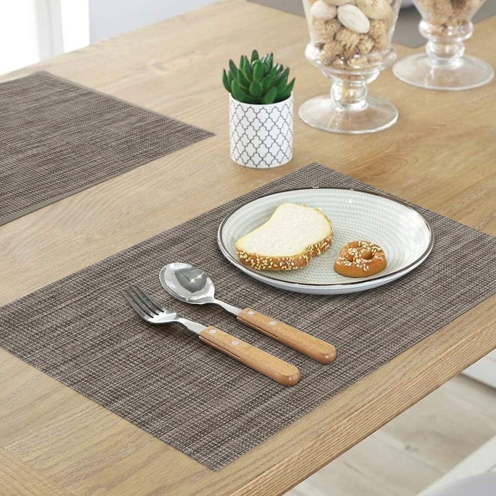 homEdge PVC Placemat, 4 PCS of Non-Slip Heat Resistant Place Mats, Washable Vinyl Placemats, Set of 4 – Linen Gray