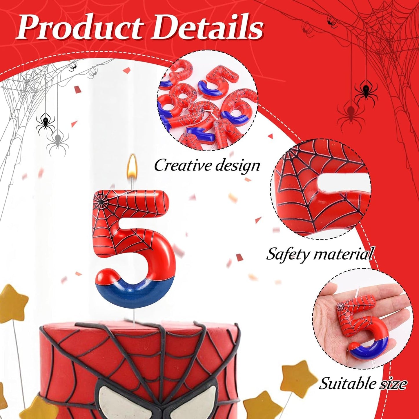 Spider Themed Birthday Candle Number 5 Candle Birthday Cake Candle Party Decoration Cake Topper for Spider Party Decoration Theme Party Supplies (Number 5)