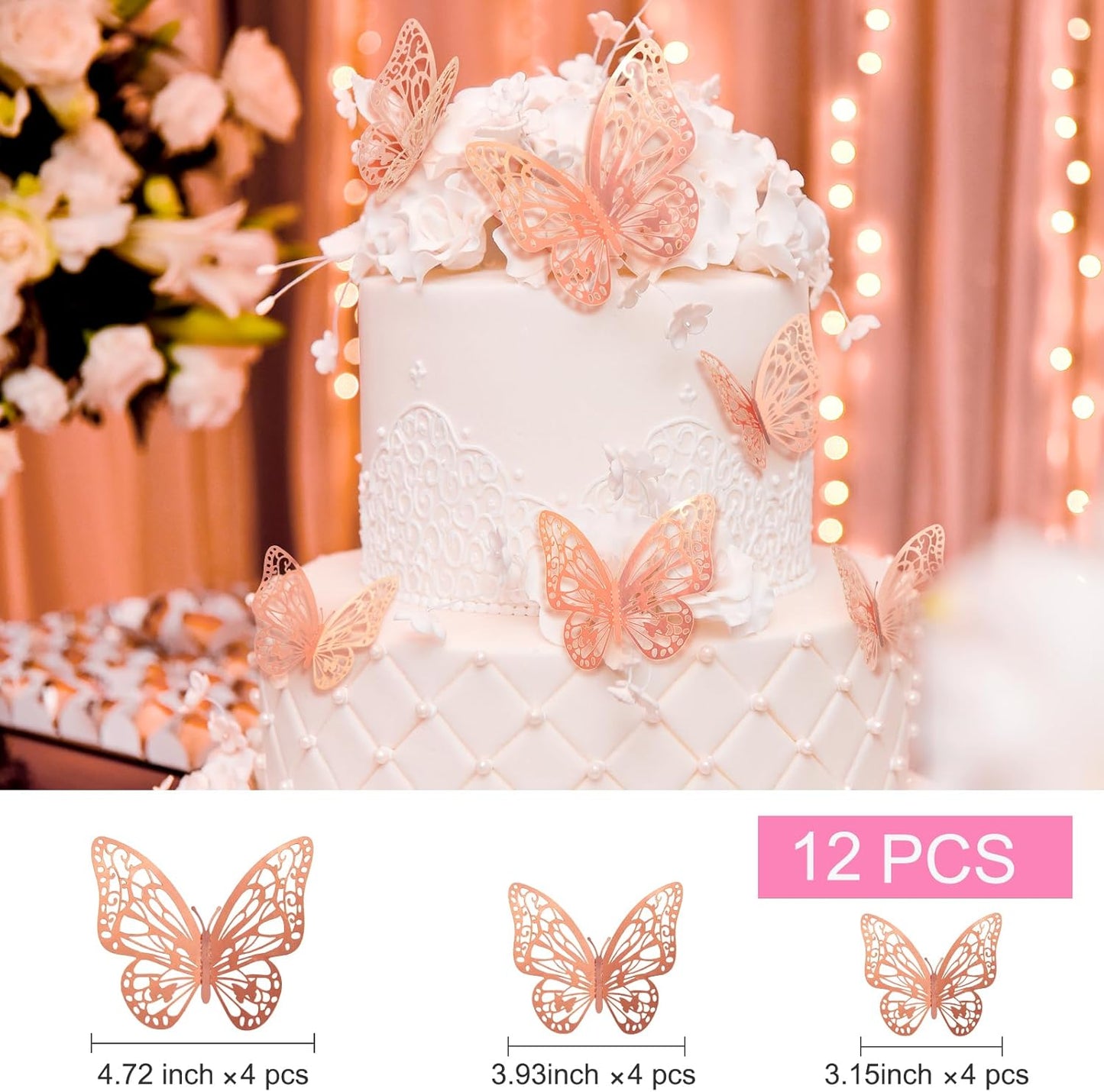 Rose Gold Happy Birthday Party Decorations for Women, Happy Birthday Banner for Her, Fringe Curtains, Foil Tablecloth, Confetti Balloons, Butterfly Decor for 18th 21st 30th 40th 50th