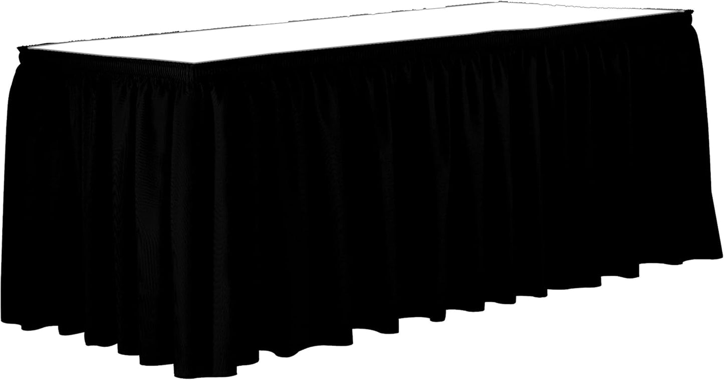 Ultimate Textile Pleat Polyester Fabric Table Skirt - Machine Washable, Flame Resistant, Cut & Sewn in NJ, Desk Skirt - Black, 7' Shirred Pleat x 42" h