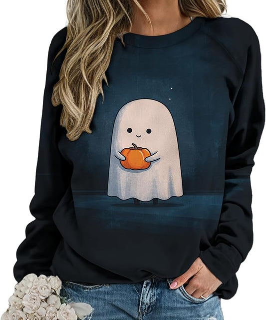 Sweatshirts for Women Graphic Print Casual Pullover Tops Long Sleeve Crewneck Halloween T Shirts