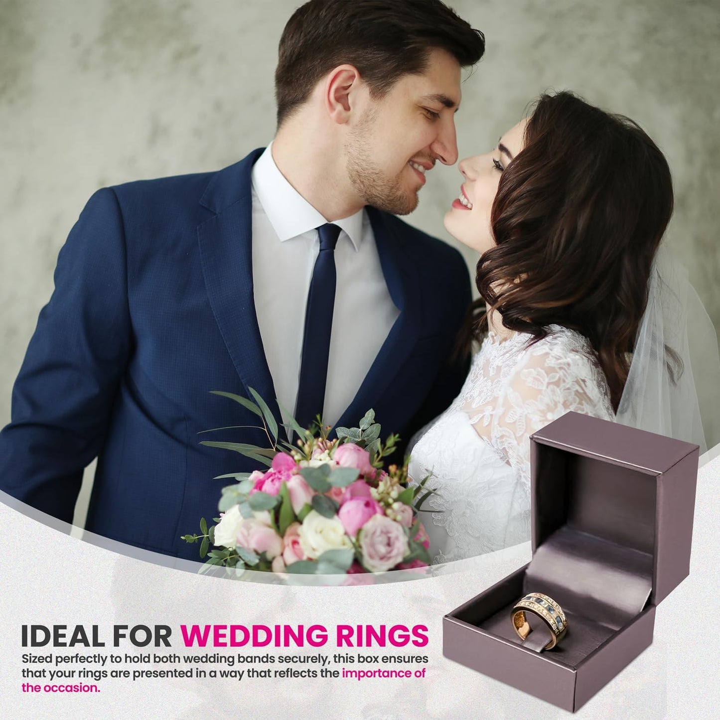 Novel Box Purple Jewelry Box for Rings 2.37x2.37x1.87 Inches - Tab Ring Gift Box for Proposal Wedding Engagement - Faux Leatherette Jewelry Display Box - Gift Presentation Boxes for Rings