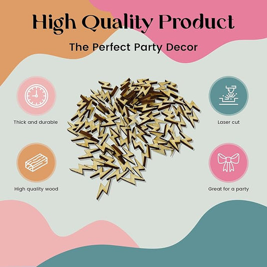 Confetti - Engraved Wood - Rustic Wooden Wedding Decor Party Table Scatter Decorations (Lightning Bolt)